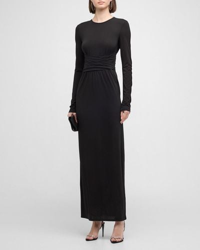 Emporio Armani Pleated Long-sleeve Jersey Column Gown - Black