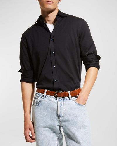 Brunello Cucinelli Jersey Knit Sport Shirt - Black