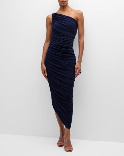 Norma Kamali Diana Shirred One-Shoulder Gown - Blue
