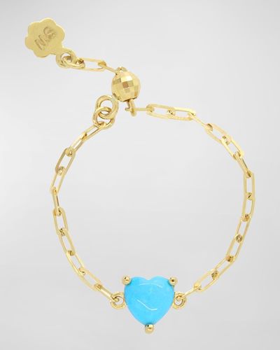 Stevie Wren 18k Gold Turquoise Heart Adjustable Chain Ring - Blue