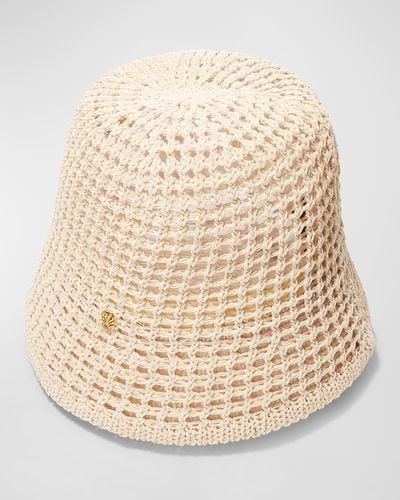 Lele Sadoughi Open Weave Raffia & Cotton Bucket Hat - Natural