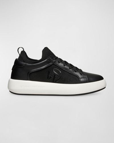 Stuart Weitzman 5050 Pro Leather Knit Low-Top Sneakers - Black