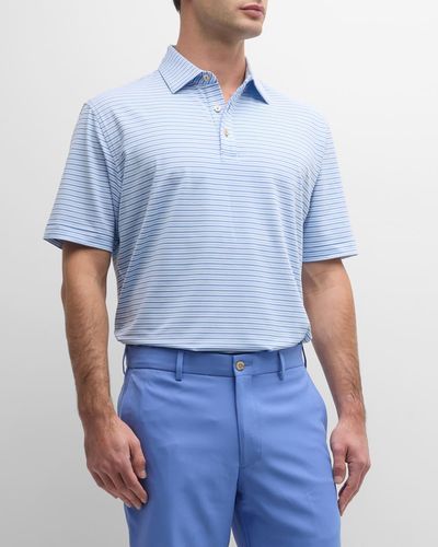 Peter Millar Olson Stripe Performance Polo Shirt - Blue