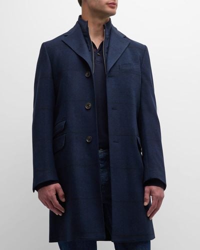 Corneliani Plaid Wool-Cashmere Topcoat - Blue