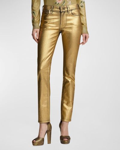 Ralph Lauren Collection 160 Mid-Rise Foiled Skinny-Leg Jeans - Yellow