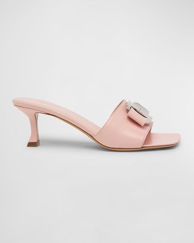 Ferragamo Zelie Leather Bow Mule Sandals - Pink