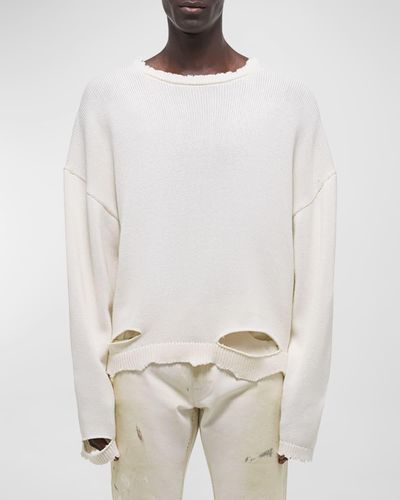 Helmut Lang Distressed Crew Sweater - White