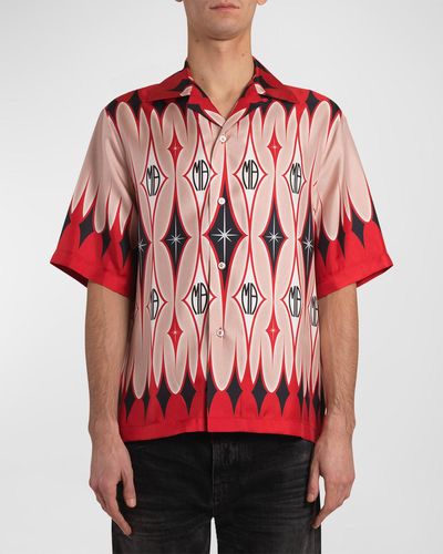 Amiri Arygle Printed Short-Sleeve Silk Shirt - Red