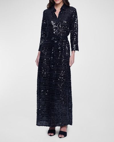 L'Agence Cameron Sequined Maxi Shirtdress - Blue