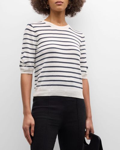 FRAME Striped Short-sleeve Sweater - White