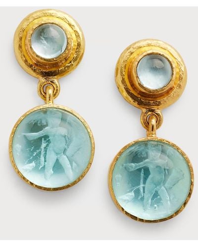 Elizabeth Locke Venetian Glass Intaglio Aqua Drop Earrings - Blue