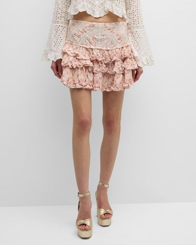 LoveShackFancy Robeina Floral Tiered Ruffle Mini Skirt - Pink