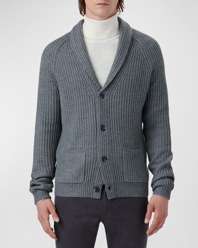 Bugatchi Ribbed Shawl Cardigan Sweater - Gray
