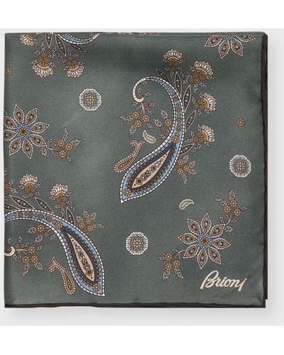 Brioni Paisley-print Silk Pocket Square - Green