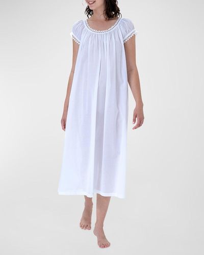 Celestine Monica-2 Ruched Lace-Trim Cotton Nightgown - White
