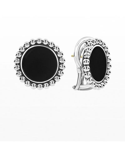 Lagos Maya Inlay Button Earrings, Onyx - Black