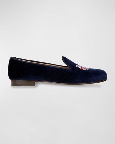 Stubbs And Wootton Embroidered Hyc Velvet Slippers - Blue