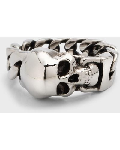 Alexander McQueen Skull Curb Chain Ring - Metallic