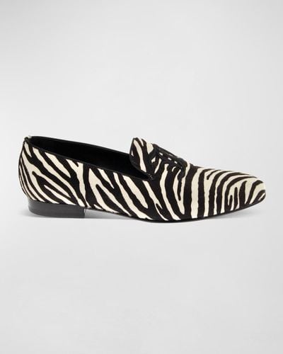 John Galliano Zebra-print Calf Hair Monogram Loafers - Black