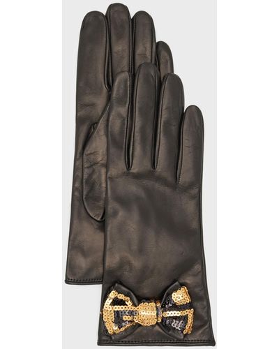 Portolano Sequin Bow Nappa Leather Gloves - Gray