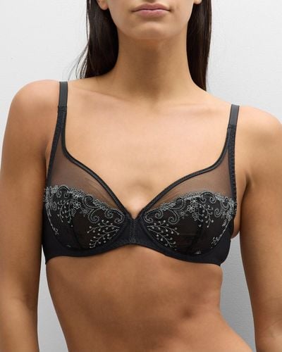 Simone Perele Delice Two-Part Full-Cup Sheer Plunge Bra - Black