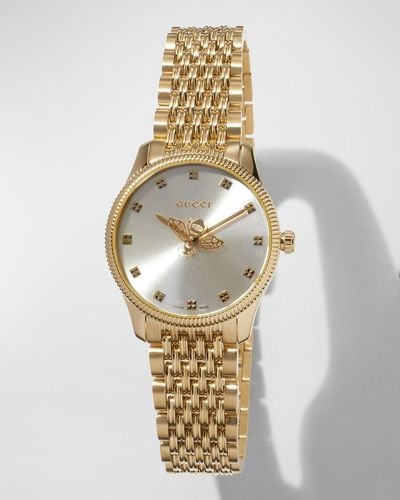 Gucci G-timeless Slim Yellow Gold Pvd Stainless Steel Bracelet Watch - Metallic
