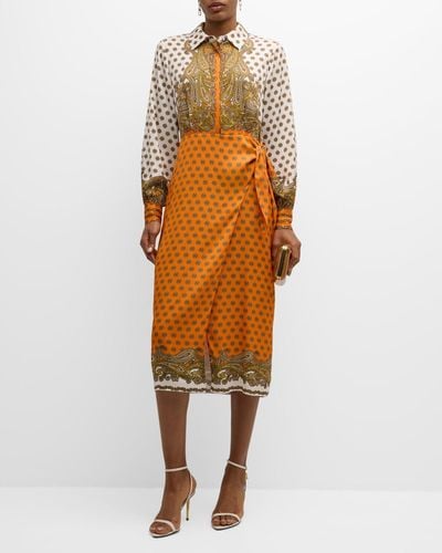 Tahari The Vero Paisley-Print Midi Wrap Shirtdress - Orange