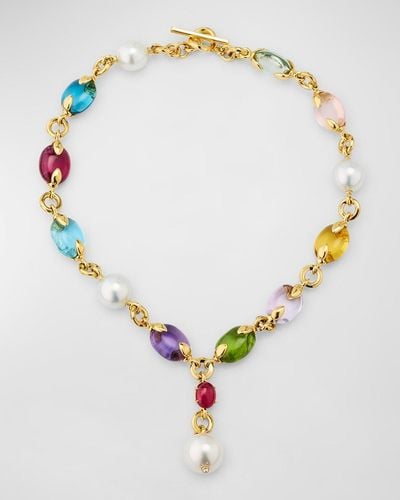 Verdura Fulco Y Necklace With Semi Precious Stone And Pearl - White