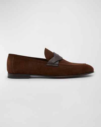 Tom Ford Sean Twisted Keeper Suede Penny Loafers - Brown