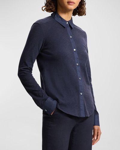 Theory Riduro Organic Cotton Button-Down Shirt - Blue
