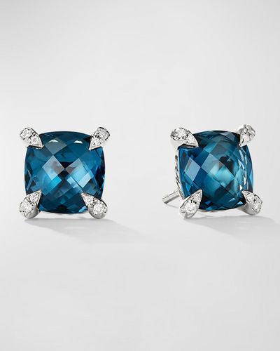 David Yurman Chatelaine Stud Earrings With Gemtone And Diamonds In Silver, 9mm - Blue