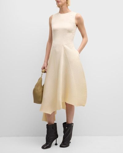Loewe Pleated Sleeveless Asymmetric Midi Dress - Natural