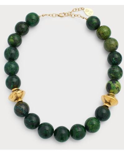 Devon Leigh Round Beaded Gold Accent Necklace - Green