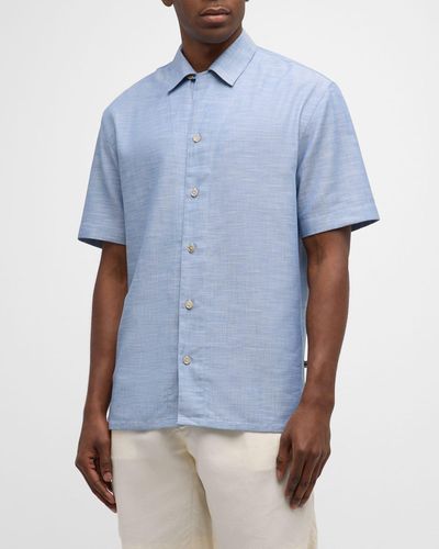 Brioni Heathered Cotton Camp Shirt - Blue