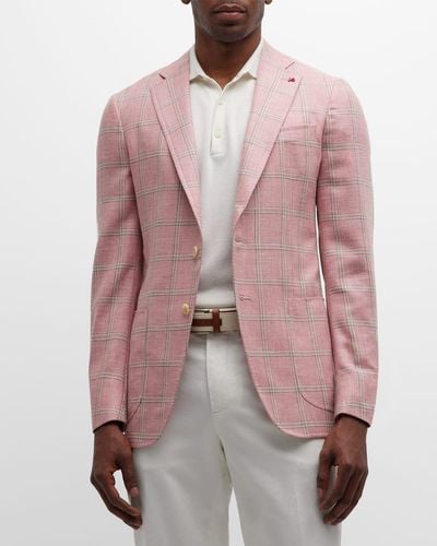 Isaia Wool-Blend Windowpane Sport Coat - Pink
