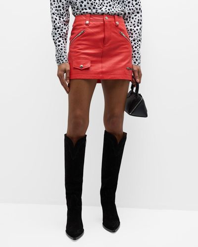 Moschino Jeans Zip-Pocket Faux-Leather Mini Skirt - Red