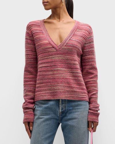 ATM Spacedyed Cotton-Blend Deep V-Neck Sweater - Red