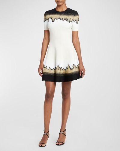 Alexander McQueen Metallic Jacquard Short-sleeve Mini Dress - White