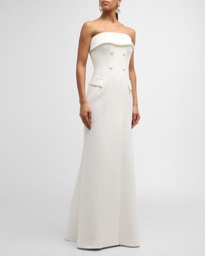 Jovani Strapless Double-Breasted A-Line Gown - White