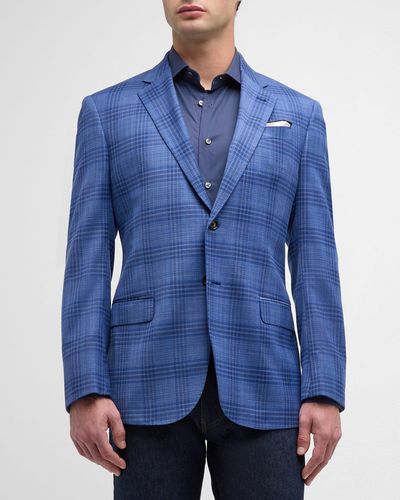 Emporio Armani Wool Plaid Sport Coat - Blue