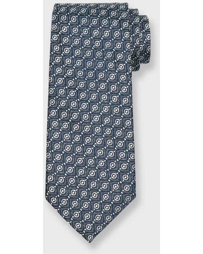 Charvet Woven Geometric Silk Tie - Blue
