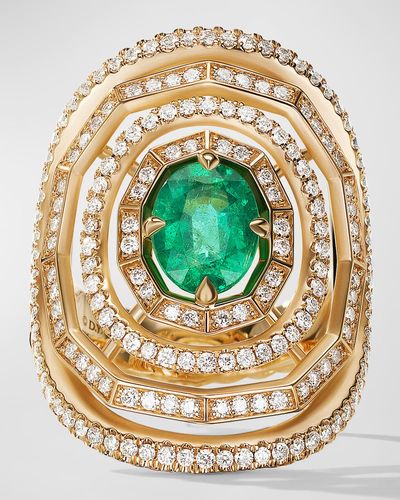 David Yurman Stax Full Pave Statement Ring With Emerald And Diamonds, Size 7 - Metallic