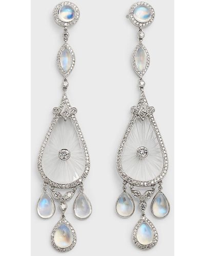Cicada Jewelry Platinum Crystal And Blue Moonstone Teardrop Earrings - White