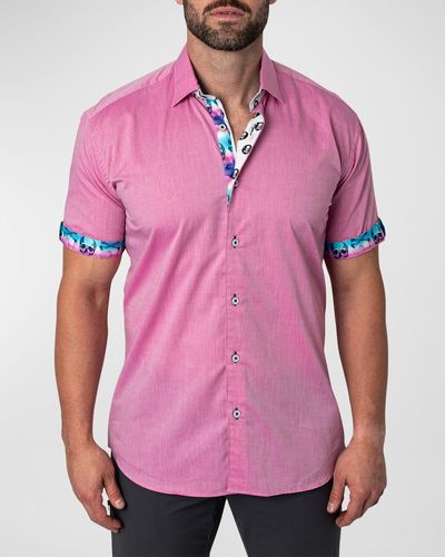 Maceoo Galileo Contrast-Trim Polo Shirt - Pink