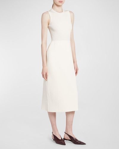 Jil Sander Ribbed A-Line Midi Dress - White