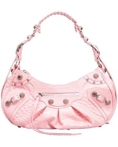 Balenciaga Le Cagole Croc-Embossed Shoulder Bag - Pink