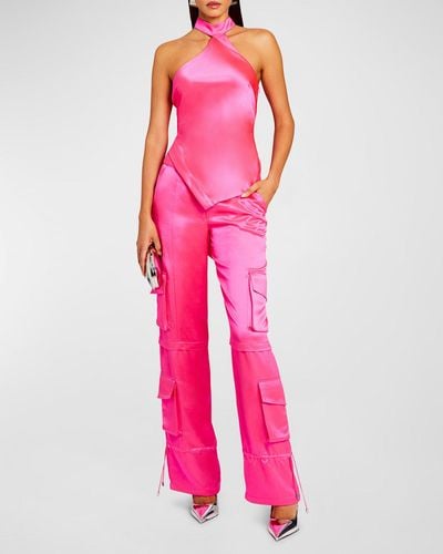 retroféte Mar Slim Satin Cargo Pants - Pink