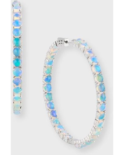 David Kord 18k White Gold Hoop Earrings With Opal, 11.05tcw - Blue