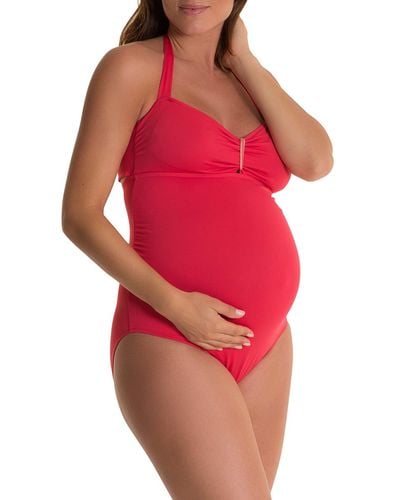 Pez D'or Maternity Halter-Neck Sweetheart One-Piece Swimsuit - Red