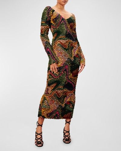 Mara Hoffman Eliza Smocked Abstract-Print Midi Dress - Multicolor